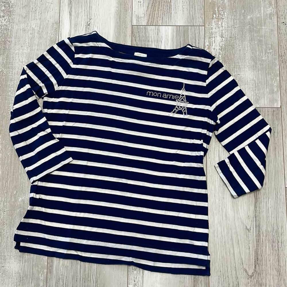 J Crew crewcuts Girls 3/4 sleeve Navy-white stripe shirt Size: 8